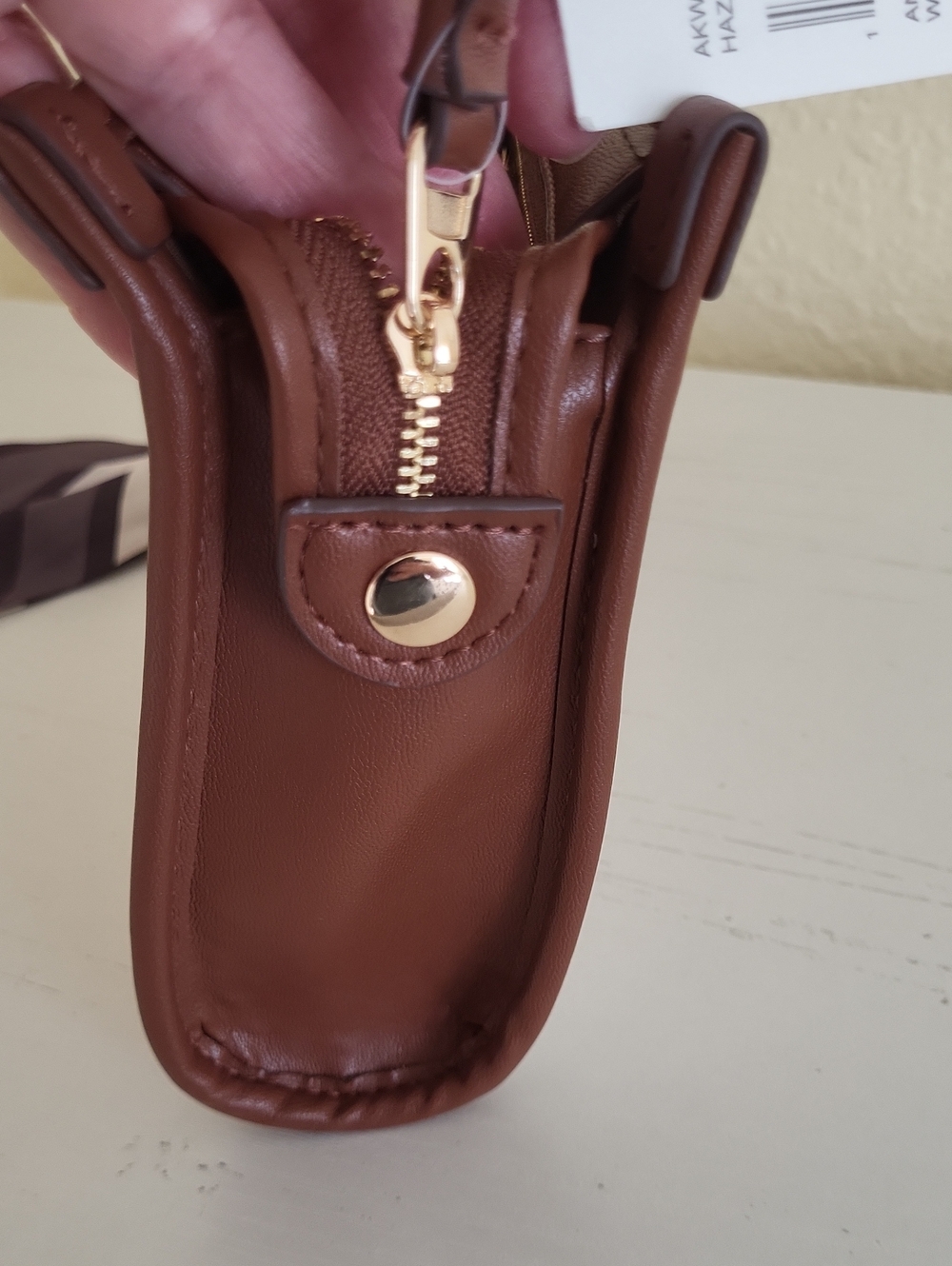 Anne Klein Canvas and Brown Faux Leather Wristlet - Picture 7 of 8